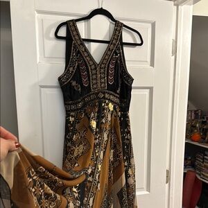 Anthropologie Embroidered Maxi Dress in Brown and Black